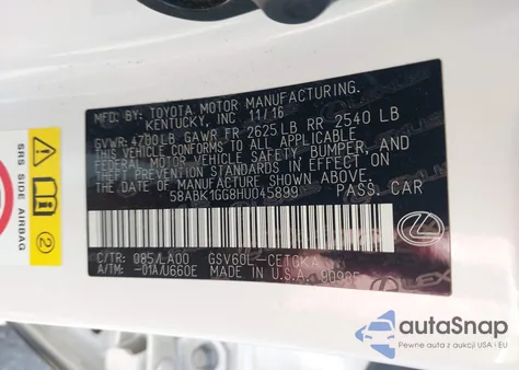 2017 Lexus Es 350 from USA, damaged, VIN 58ABK1GG8HU045899